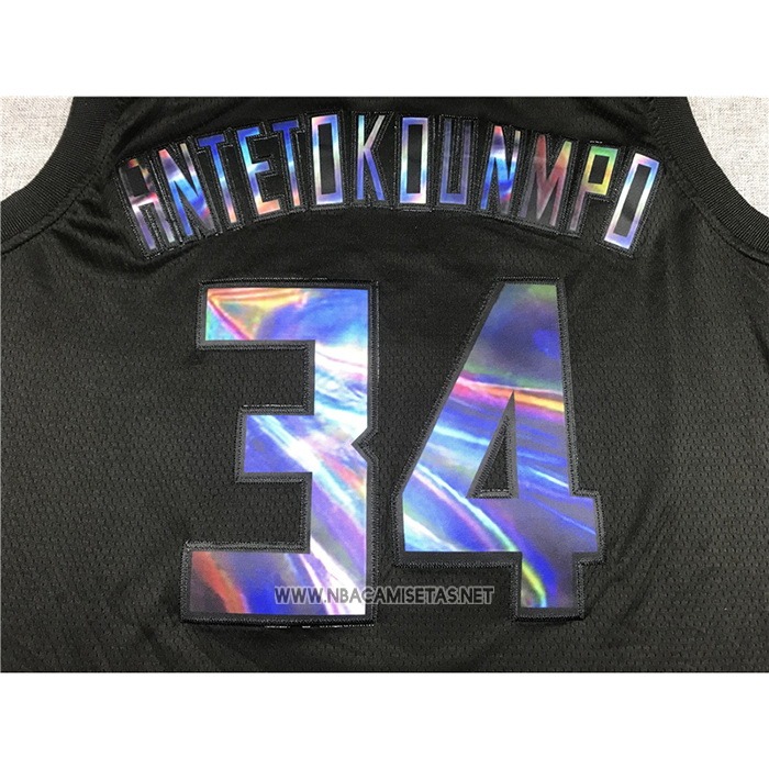 Camiseta Milwaukee Bucks Ja Morant NO 34 Iridescent Logo Negro
